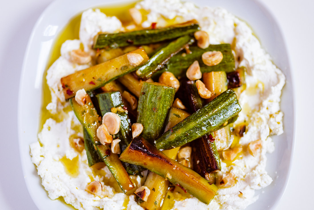 Grilled zucchini with whipped ricotta