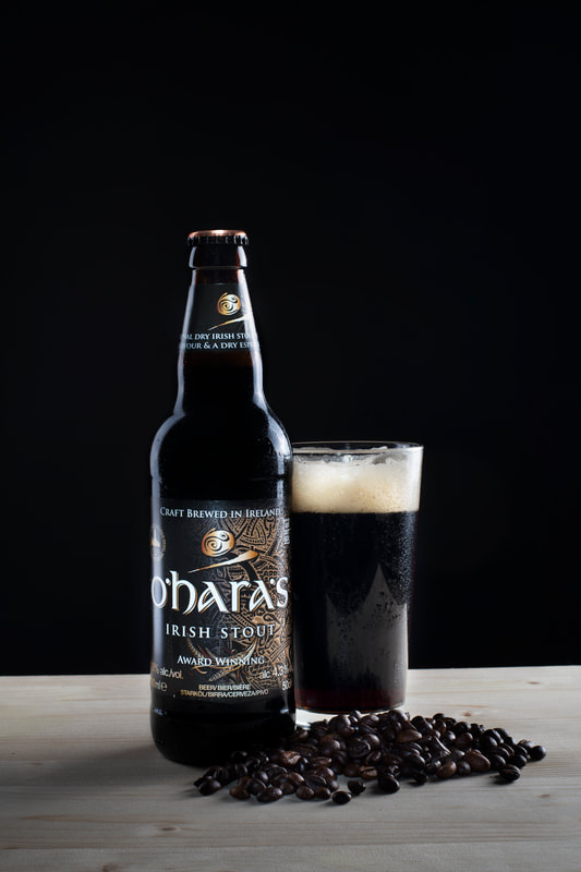 Irish Stout beer served with coffee beans.